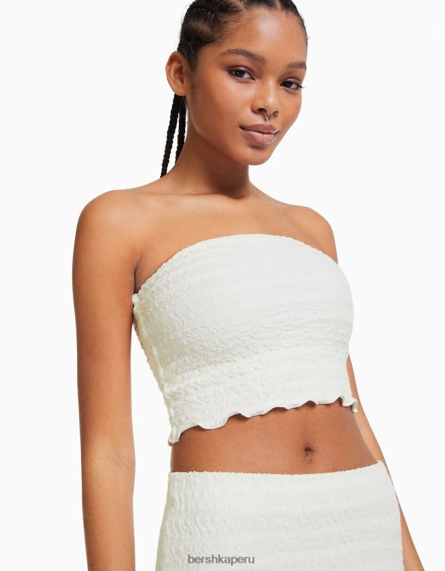 blanco Bershka mujer top bandeau tejido waffle 806J6B859