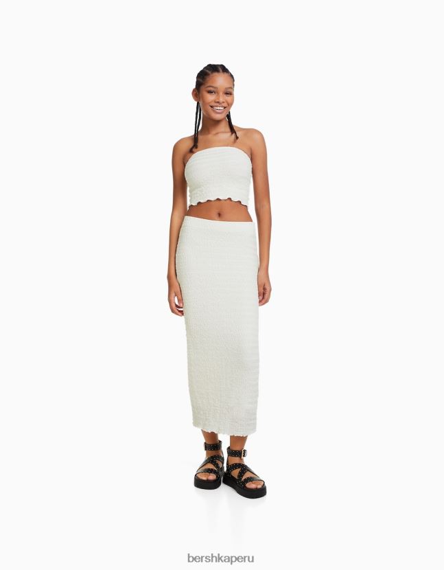 blanco Bershka mujer top bandeau tejido waffle 806J6B859