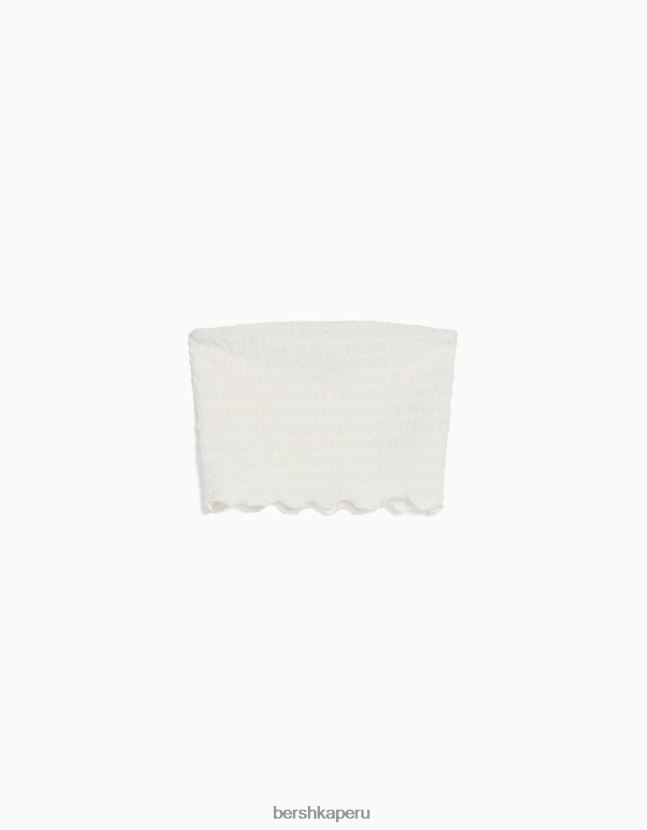 blanco Bershka mujer top bandeau tejido waffle 806J6B859