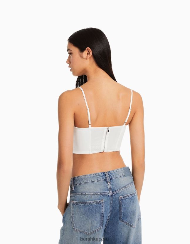 blanco Bershka mujer top con escote con incrustaciones de pedrería 806J6B727