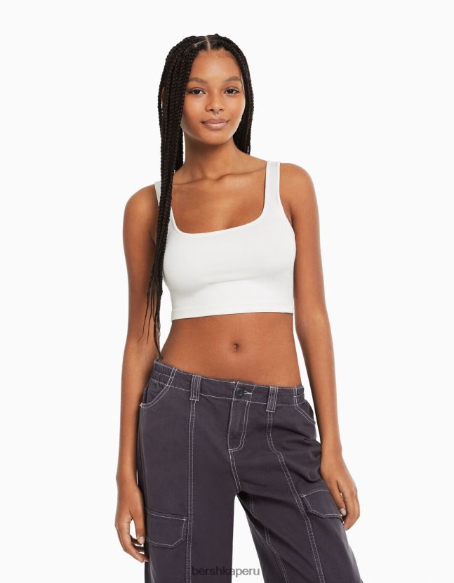 blanco Bershka mujer top con tirantes anchos 806J6B799