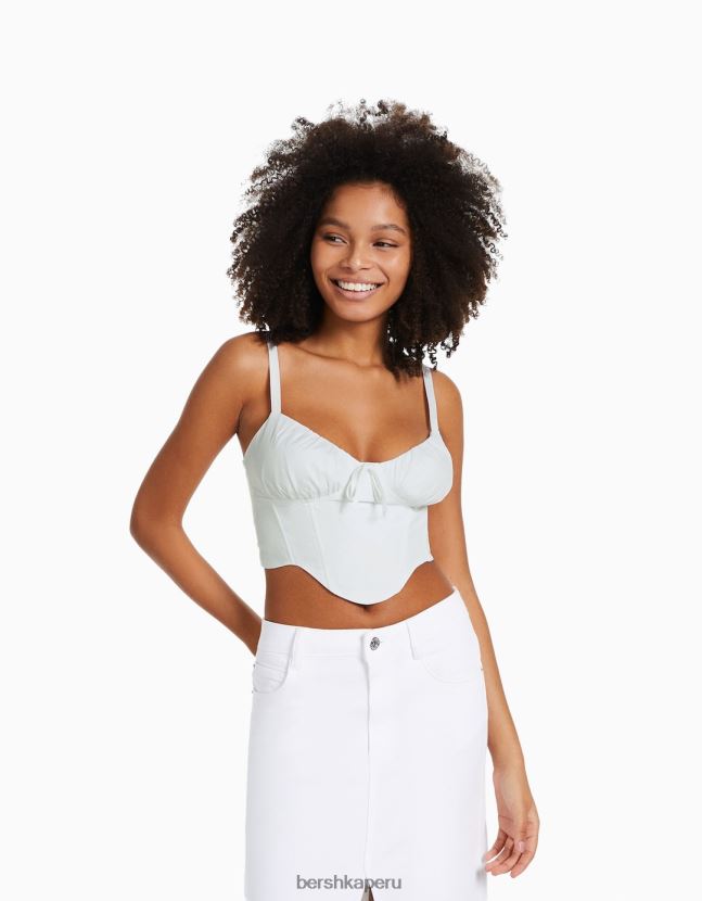 blanco Bershka mujer top corsé corto de popelina con tirantes 806J6B685
