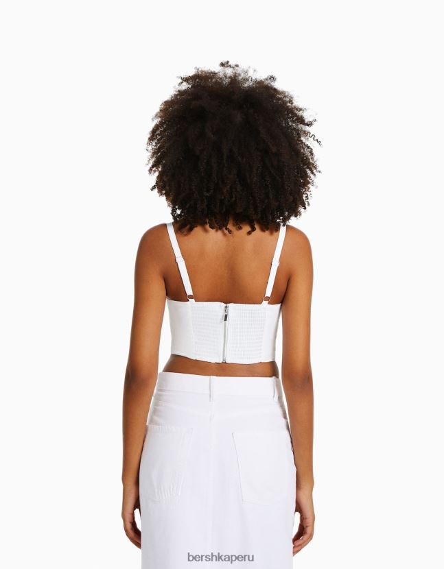 blanco Bershka mujer top corsé corto de popelina con tirantes 806J6B685