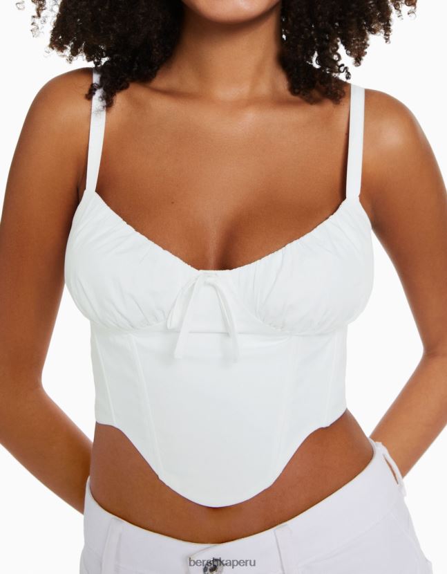 blanco Bershka mujer top corsé corto de popelina con tirantes 806J6B685