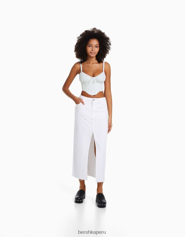 blanco Bershka mujer top corsé corto de popelina con tirantes 806J6B685