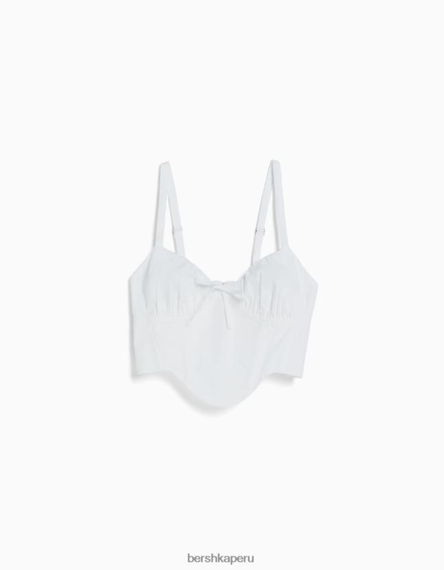 blanco Bershka mujer top corsé corto de popelina con tirantes 806J6B685