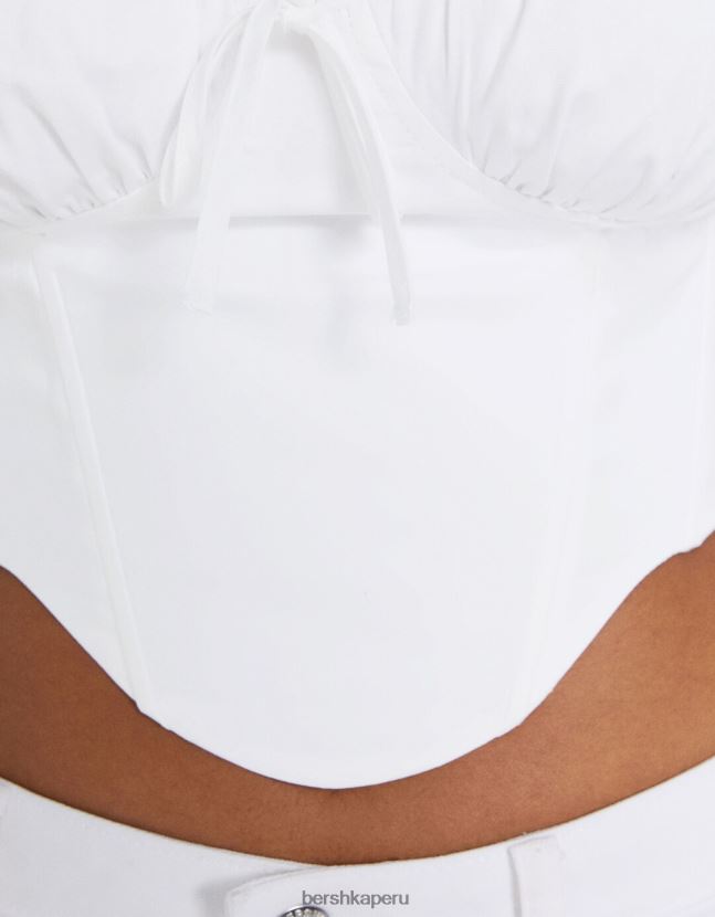 blanco Bershka mujer top corsé corto de popelina con tirantes 806J6B685
