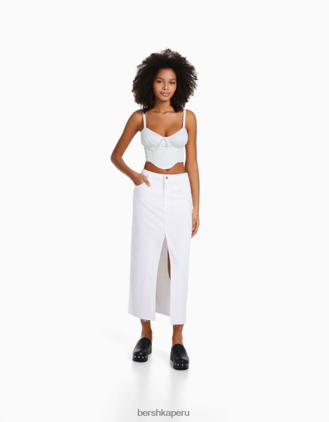 blanco Bershka mujer top corsé corto de popelina con tirantes 806J6B687