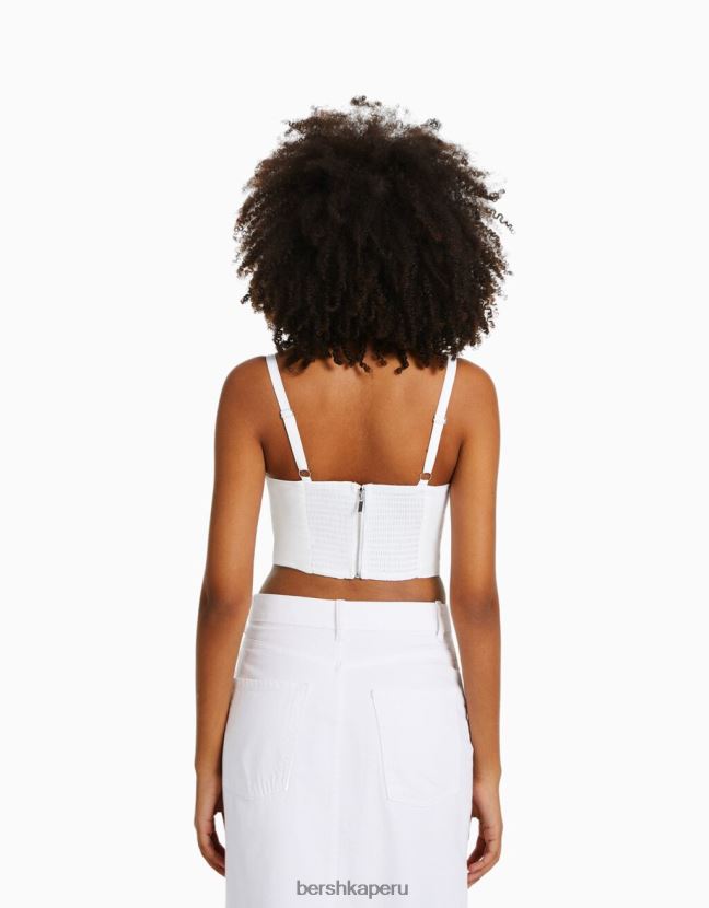blanco Bershka mujer top corsé corto de popelina con tirantes 806J6B687