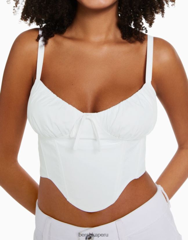 blanco Bershka mujer top corsé corto de popelina con tirantes 806J6B687