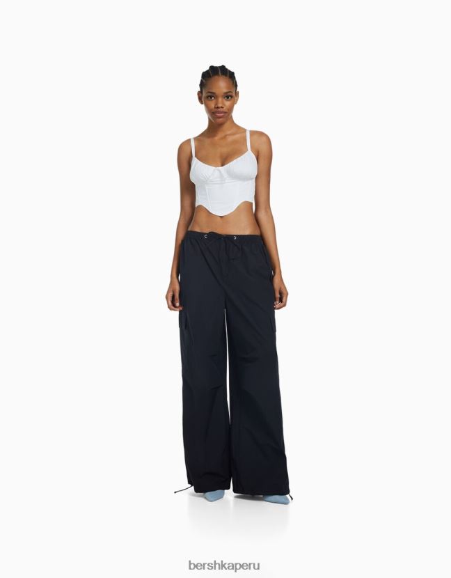 blanco Bershka mujer top corsé corto de popelina con tirantes 806J6B687