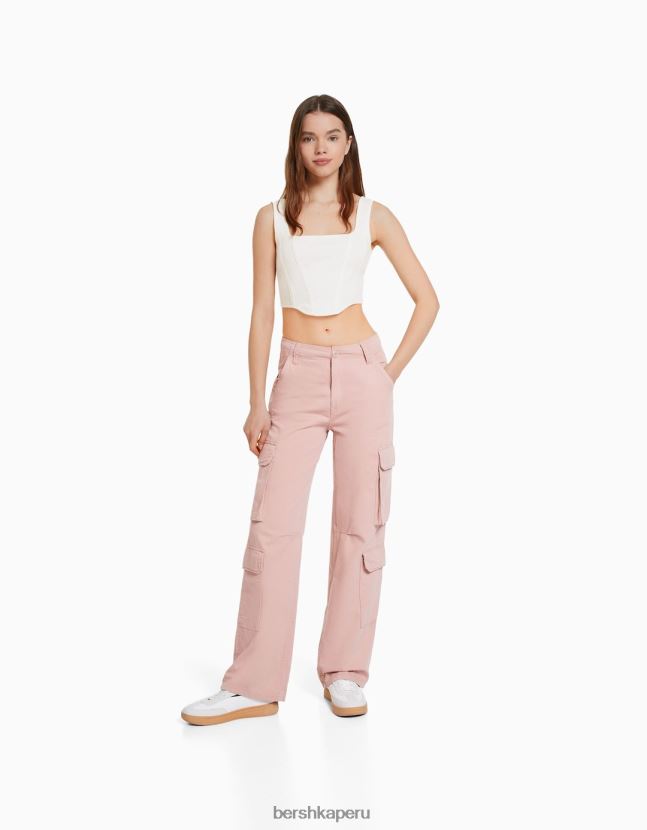 blanco Bershka mujer top corsé corto de tiras de punto pointelle 806J6B892