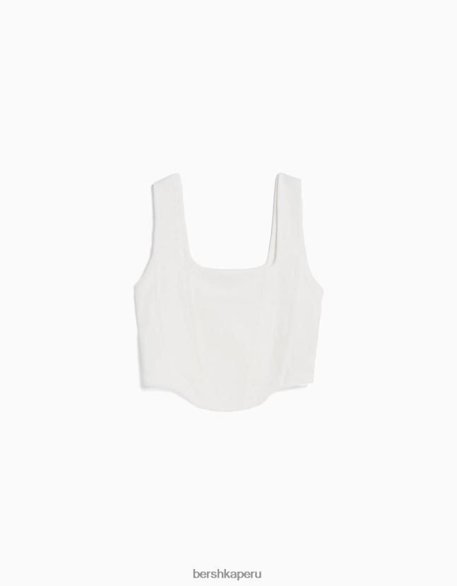 blanco Bershka mujer top corsé corto de tiras de punto pointelle 806J6B892