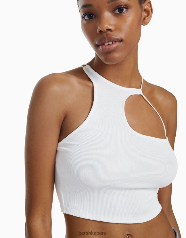 blanco Bershka mujer top corto asimétrico sin mangas 806J6B708
