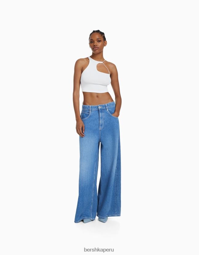 blanco Bershka mujer top corto asimétrico sin mangas 806J6B708