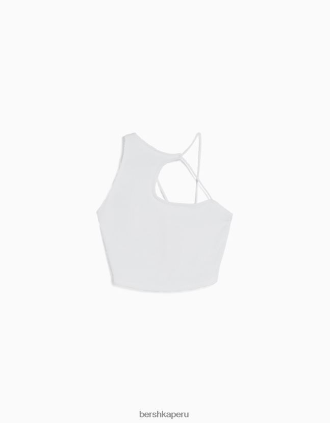 blanco Bershka mujer top corto asimétrico sin mangas 806J6B708