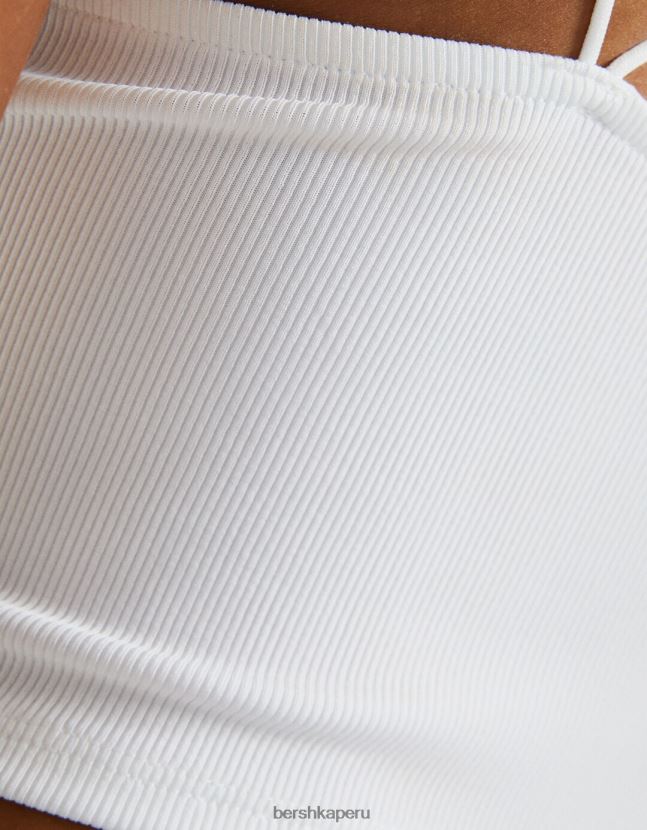 blanco Bershka mujer top corto asimétrico sin mangas 806J6B708