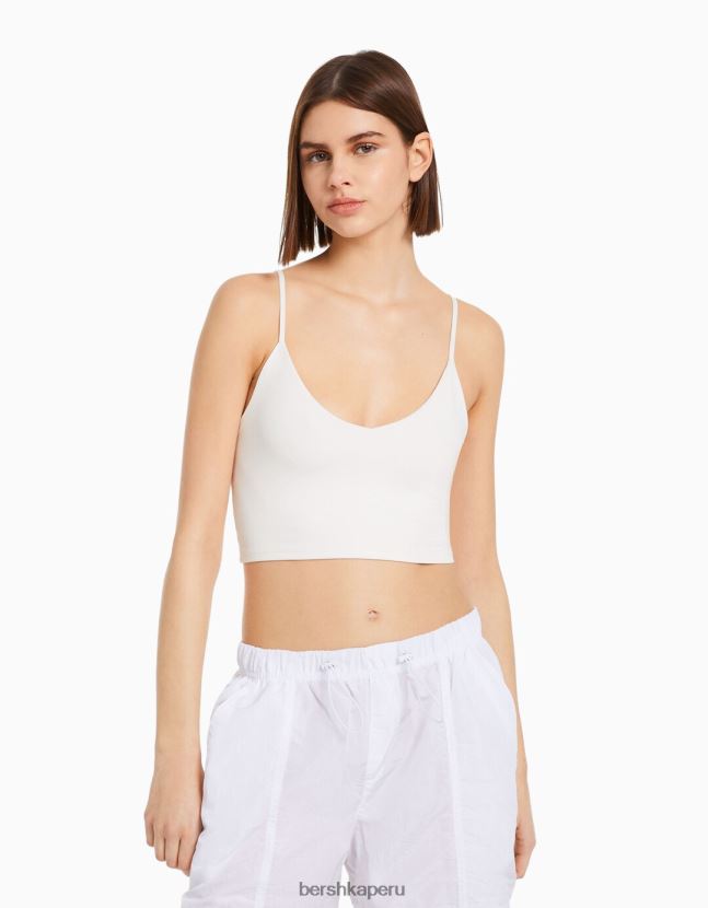 blanco Bershka mujer top corto con tiras 806J6B780