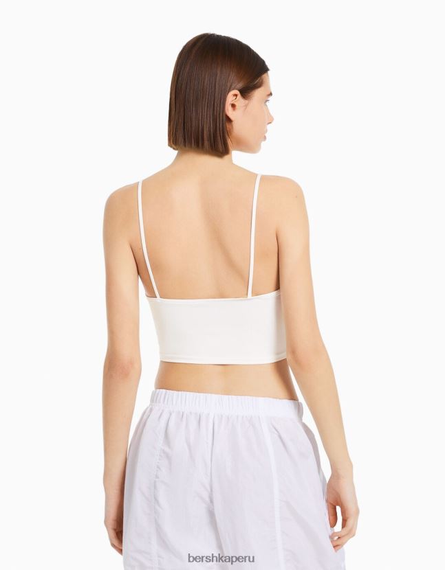 blanco Bershka mujer top corto con tiras 806J6B780