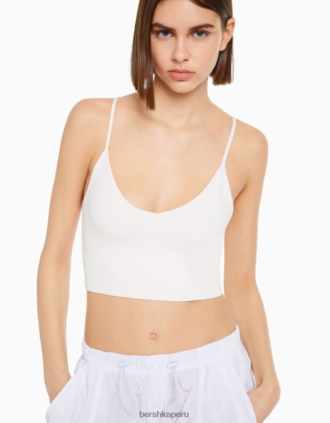 blanco Bershka mujer top corto con tiras 806J6B780
