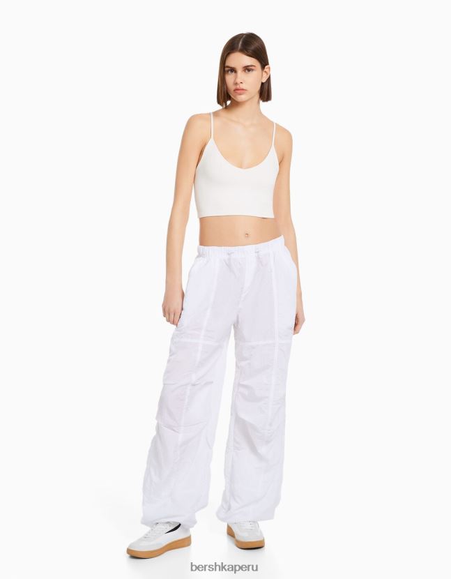 blanco Bershka mujer top corto con tiras 806J6B780
