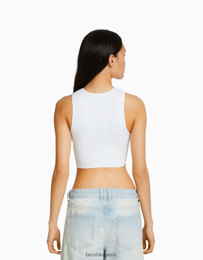 blanco Bershka mujer top de punto abierto sin mangas 806J6B756