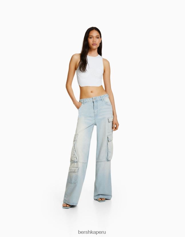 blanco Bershka mujer top de punto abierto sin mangas 806J6B756