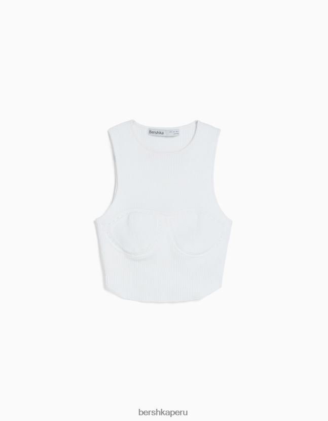 blanco Bershka mujer top de punto abierto sin mangas 806J6B756