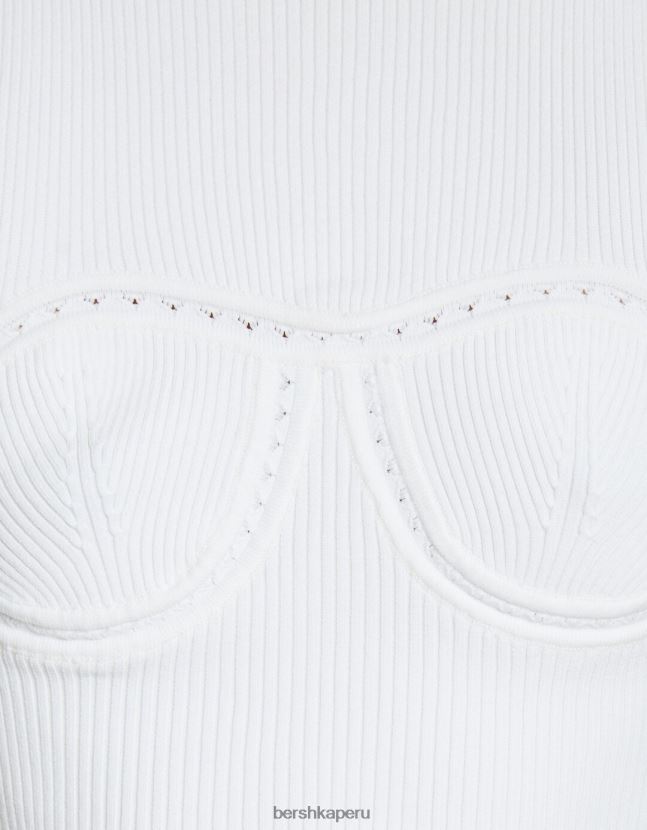 blanco Bershka mujer top de punto abierto sin mangas 806J6B756