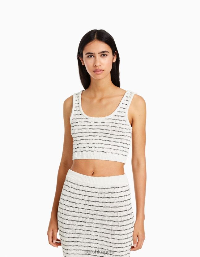 blanco Bershka mujer top de punto con tirantes anchos 806J6B844
