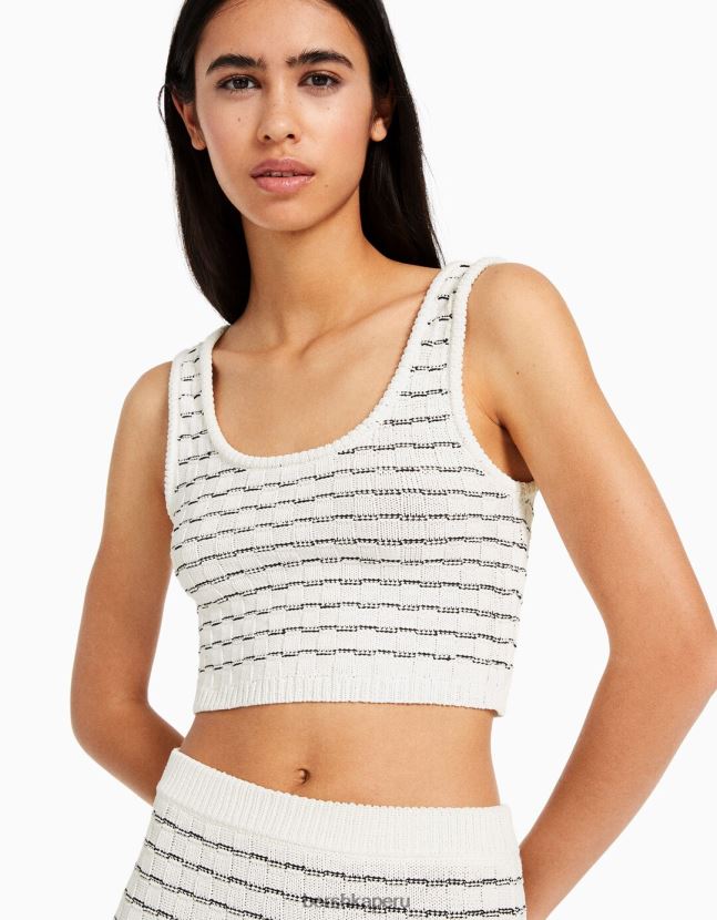 blanco Bershka mujer top de punto con tirantes anchos 806J6B844
