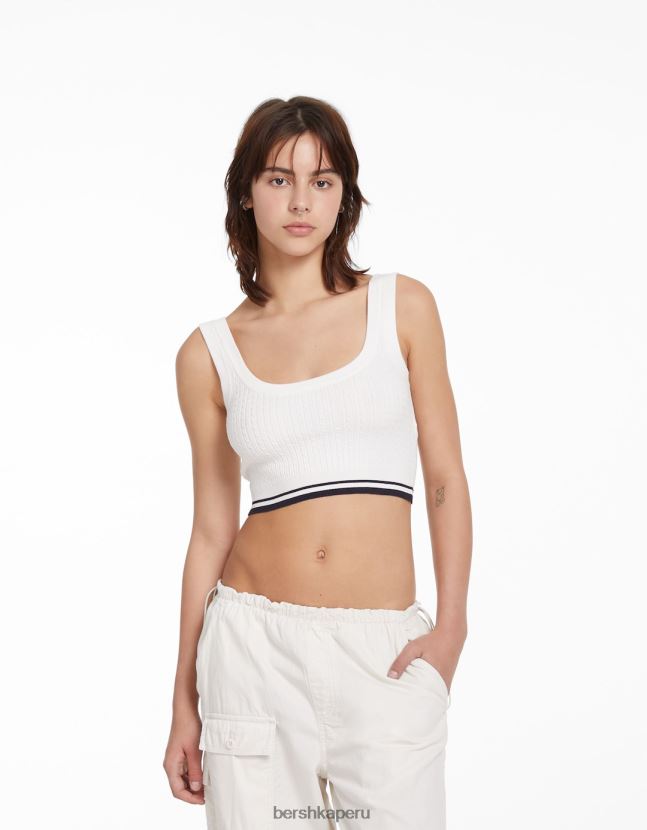 blanco Bershka mujer top de punto de ochos 806J6B896