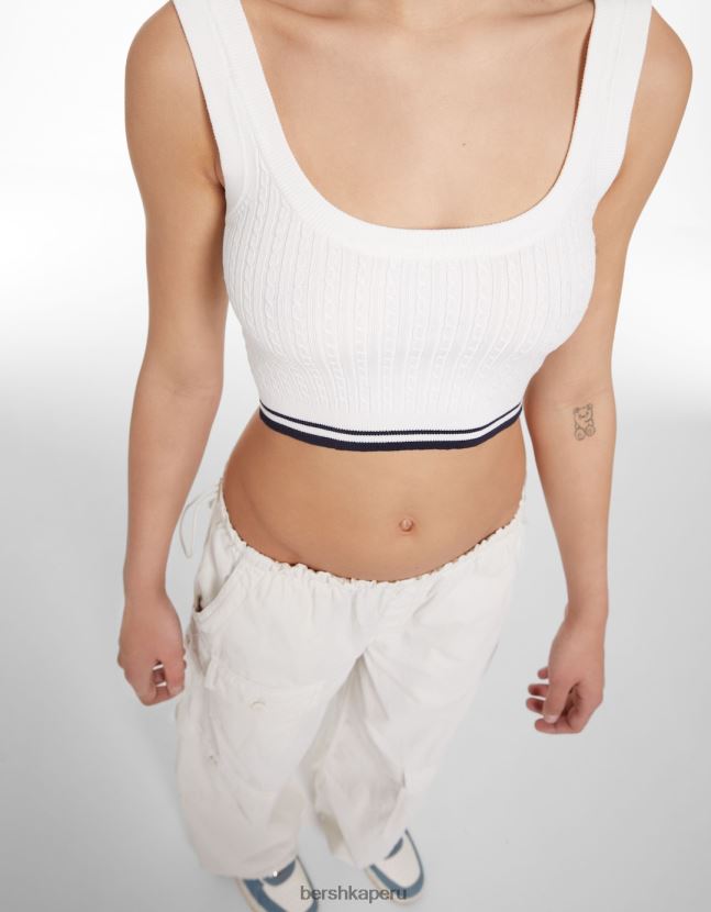 blanco Bershka mujer top de punto de ochos 806J6B896