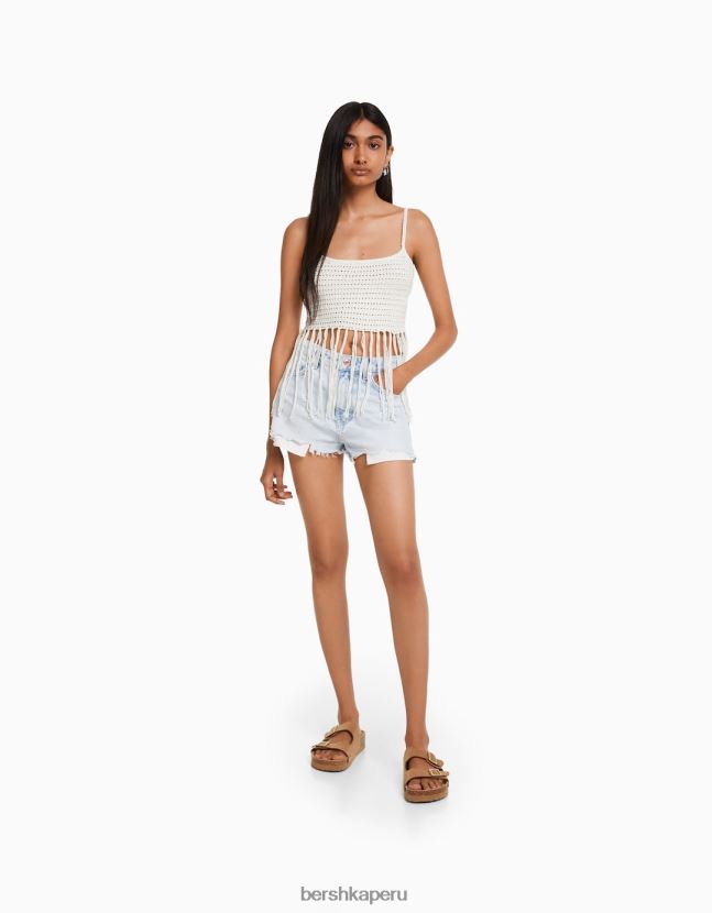 blanco Bershka mujer top de tiras calado con flecos 806J6B822