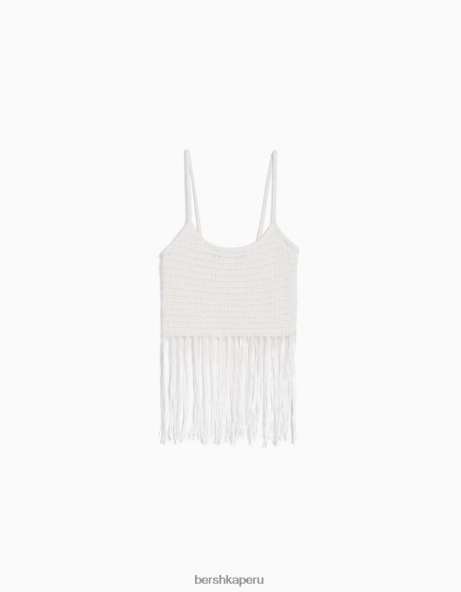 blanco Bershka mujer top de tiras calado con flecos 806J6B822
