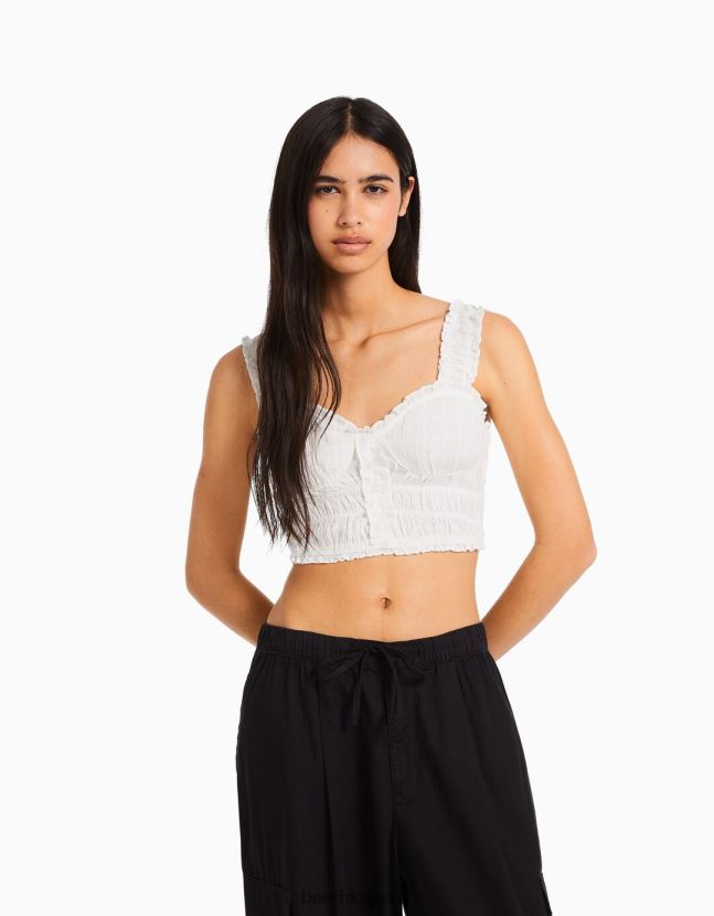 blanco Bershka mujer top de tiras con botones 806J6B737