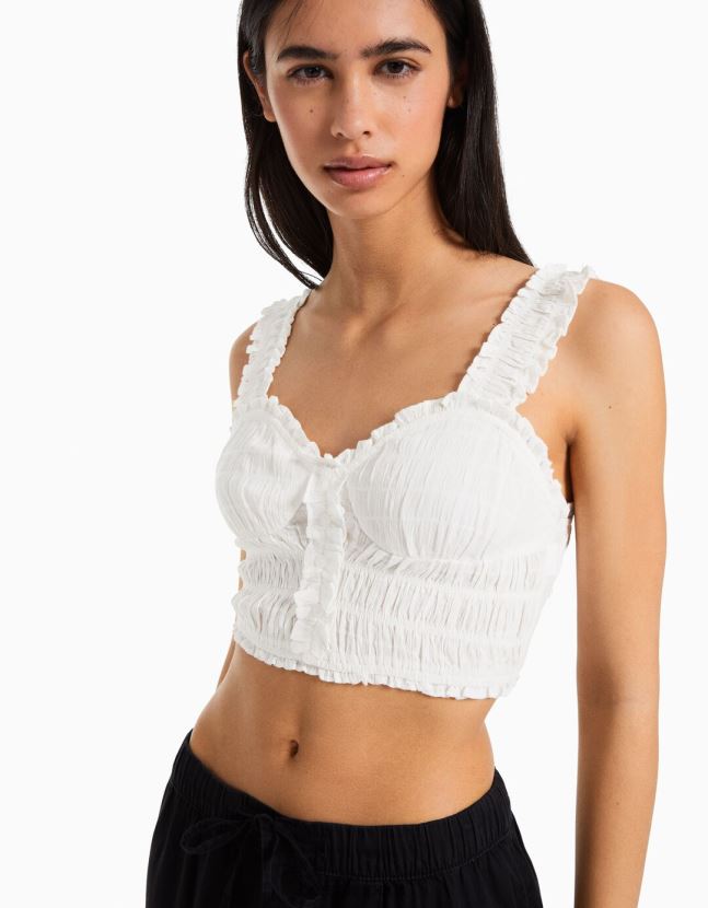 blanco Bershka mujer top de tiras con botones 806J6B737