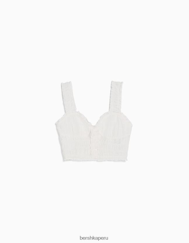 blanco Bershka mujer top de tiras con botones 806J6B737