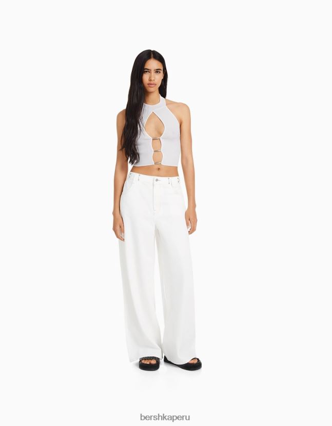 blanco Bershka mujer top halter con detalle tejido 806J6B760
