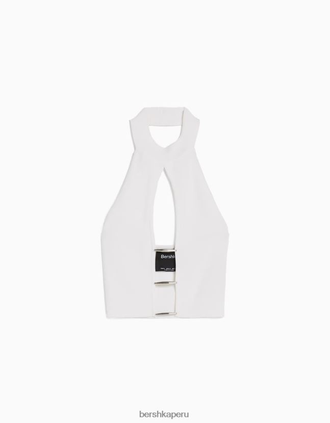 blanco Bershka mujer top halter con detalle tejido 806J6B760