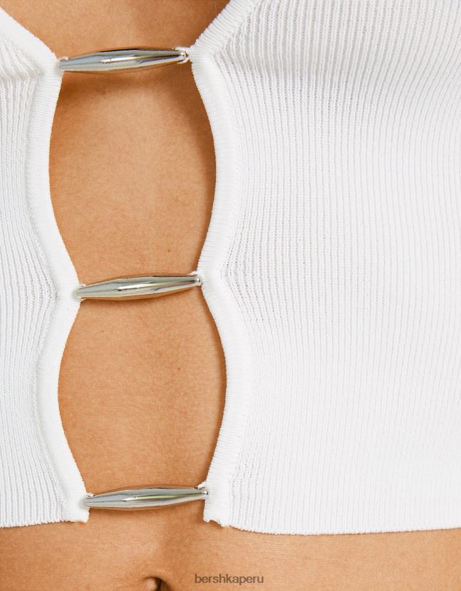 blanco Bershka mujer top halter con detalle tejido 806J6B760