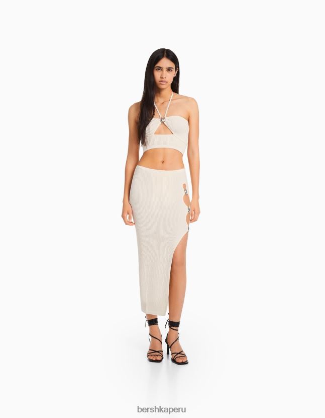 blanco Bershka mujer top halter sin costuras con detalle 806J6B726