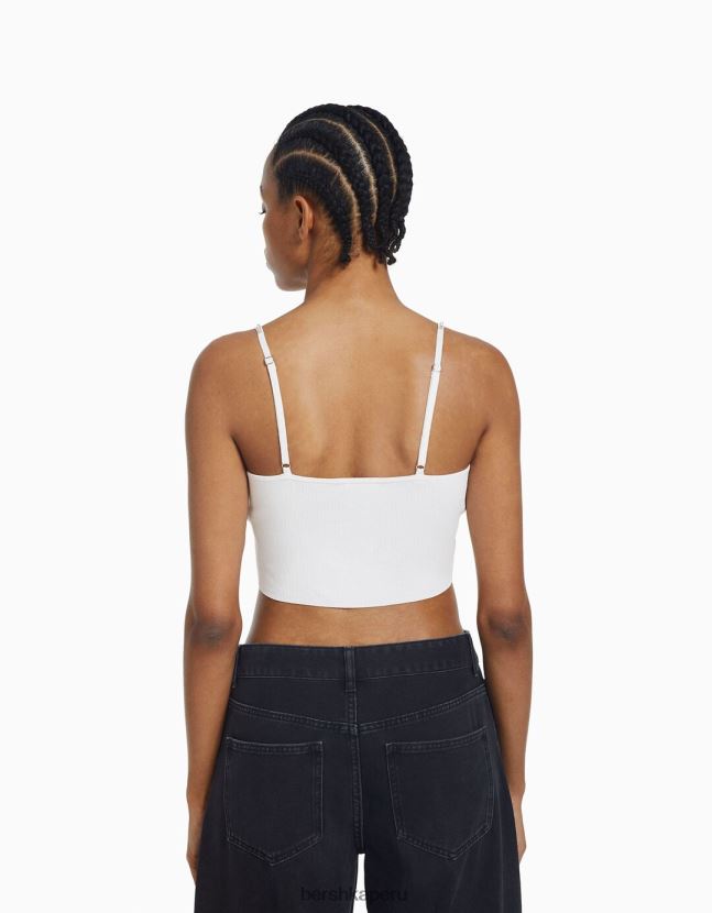 blanco Bershka mujer top tejido con tiras y pedrería 806J6B763