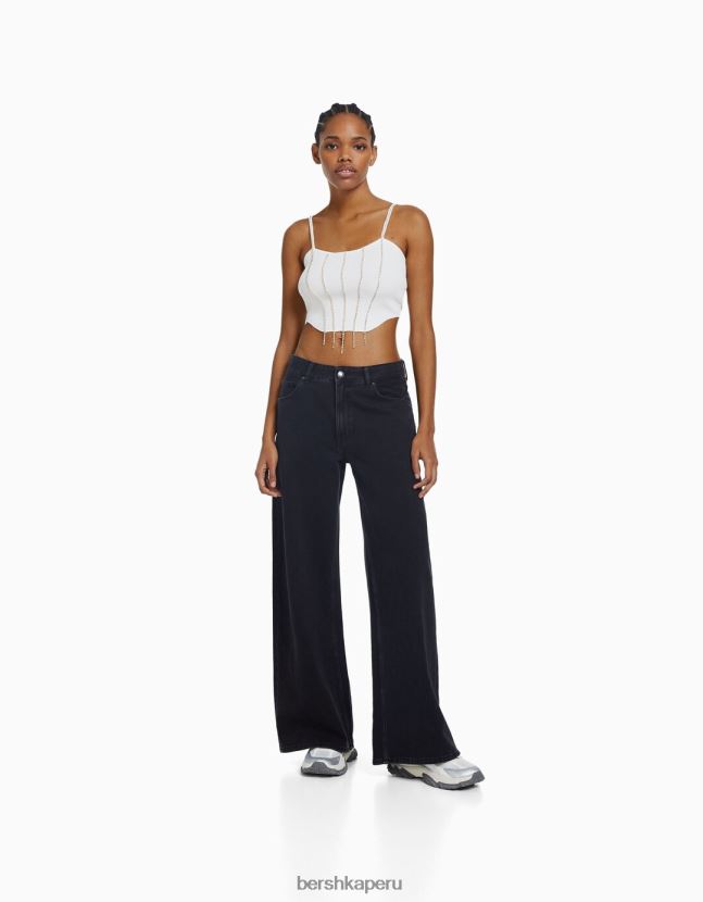 blanco Bershka mujer top tejido con tiras y pedrería 806J6B763