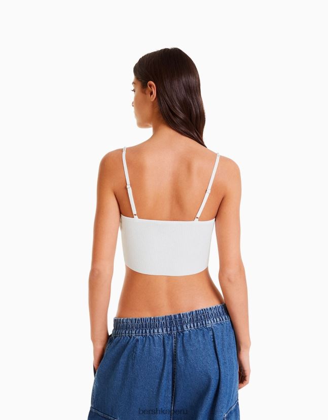 blanco Bershka mujer top tejido con tiras y pedrería 806J6B764