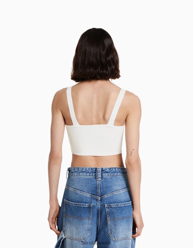 blanco Bershka mujer top tejido con tiras y pedrería 806J6B838