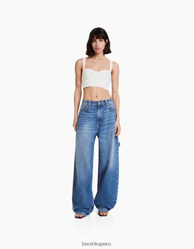 blanco Bershka mujer top tejido con tiras y pedrería 806J6B838