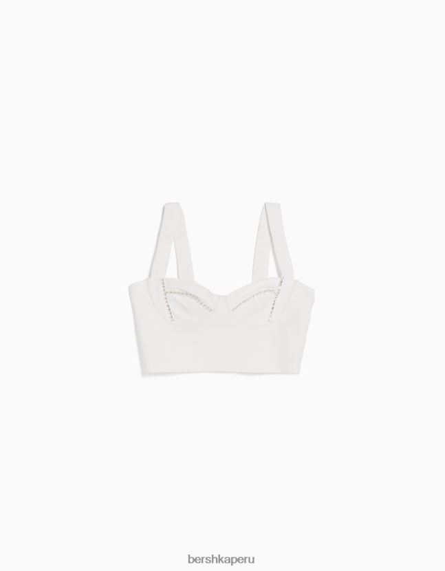 blanco Bershka mujer top tejido con tiras y pedrería 806J6B838