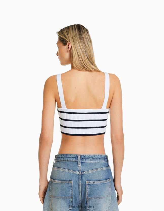 blanco Bershka mujer top tejido de canalé con cuello en V 806J6B777