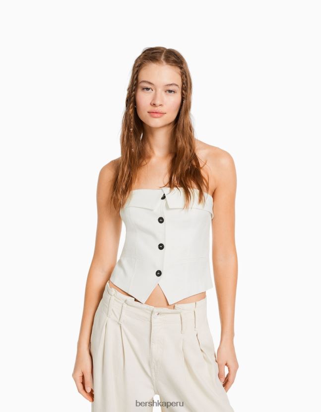blanquecino Bershka mujer chaleco corsé de sastre con hombros descubiertos 806J6B683